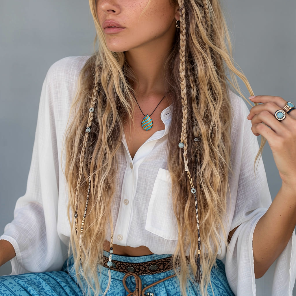 Collana Goccia minimal indossata da una donna, con ciondolo artigianale in ulivo italiano e resina